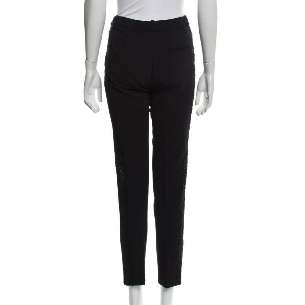 Emilio Pucci Black Wool Straight Leg Pants Sz 8 Lace Trim Leather Detail
